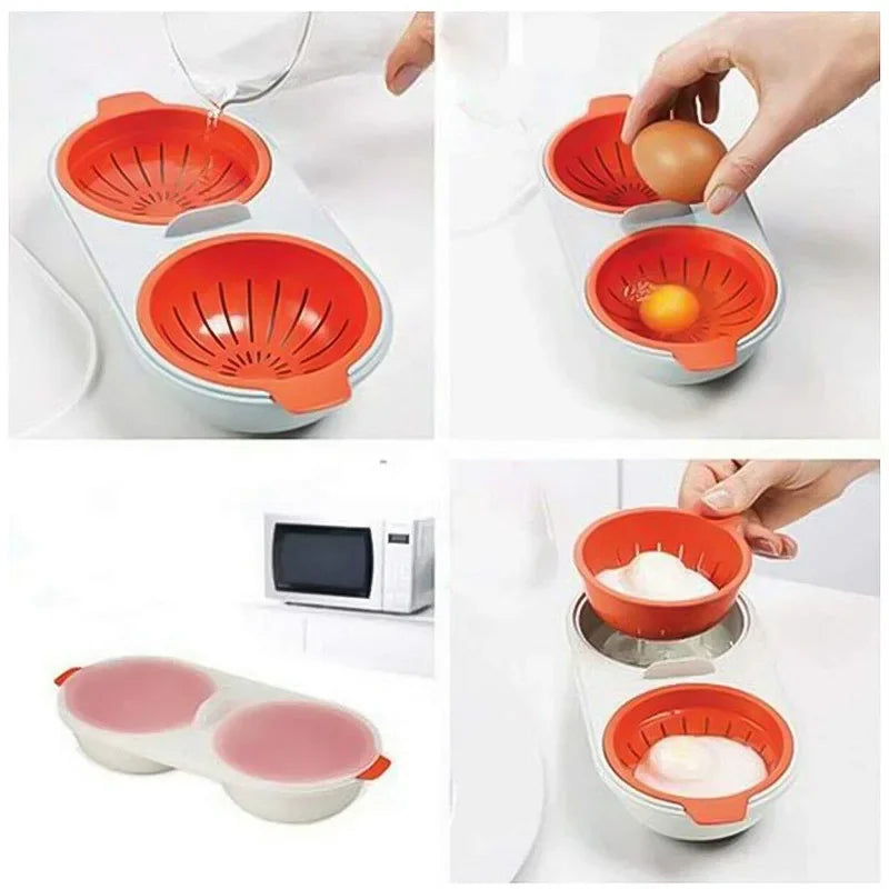 Afralia™ Egg Boiler & Steamer Double Cup with Lid for Kitchen, Microwave-safe Boiled Egg Mold