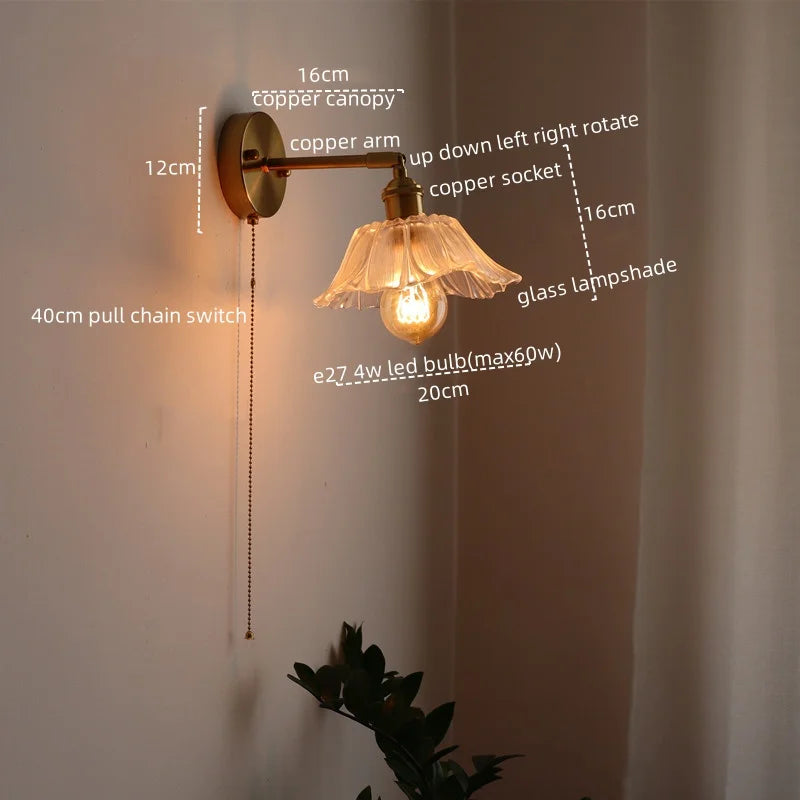 Afralia™ Modern Glass Copper LED Wall Lights Living Room Kitchen Bedside Lamp