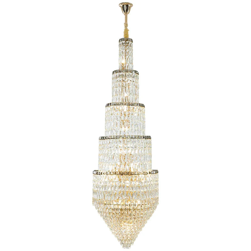 Afralia™ Crystal Hollow Long Chandelier: Elegant Duplex Villa Hall Lighting