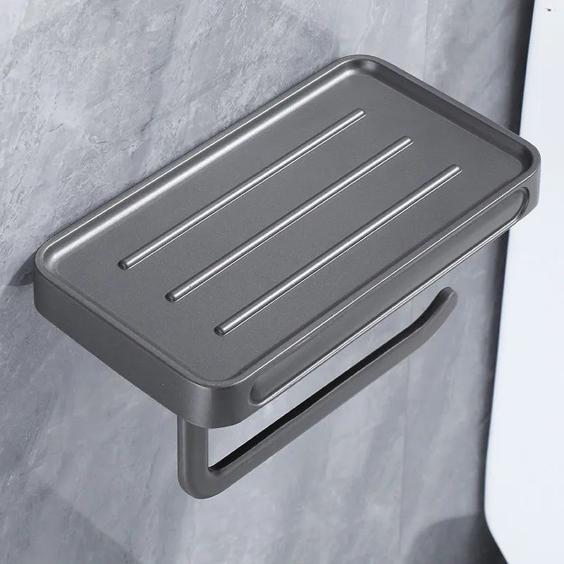 Afralia™ White Aluminium Toilet Paper Holder with Shelf Tray, Wall Mount Tissue Hanger