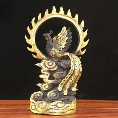 Afralia™ Copper Phoenix Ornament Feng Shui Home Office Decor