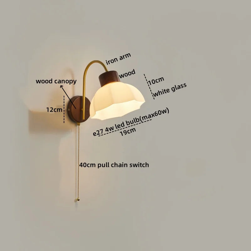 Afralia™ LED Wall Sconce Pull Chain Switch Modern Stair Lights Glass Wood