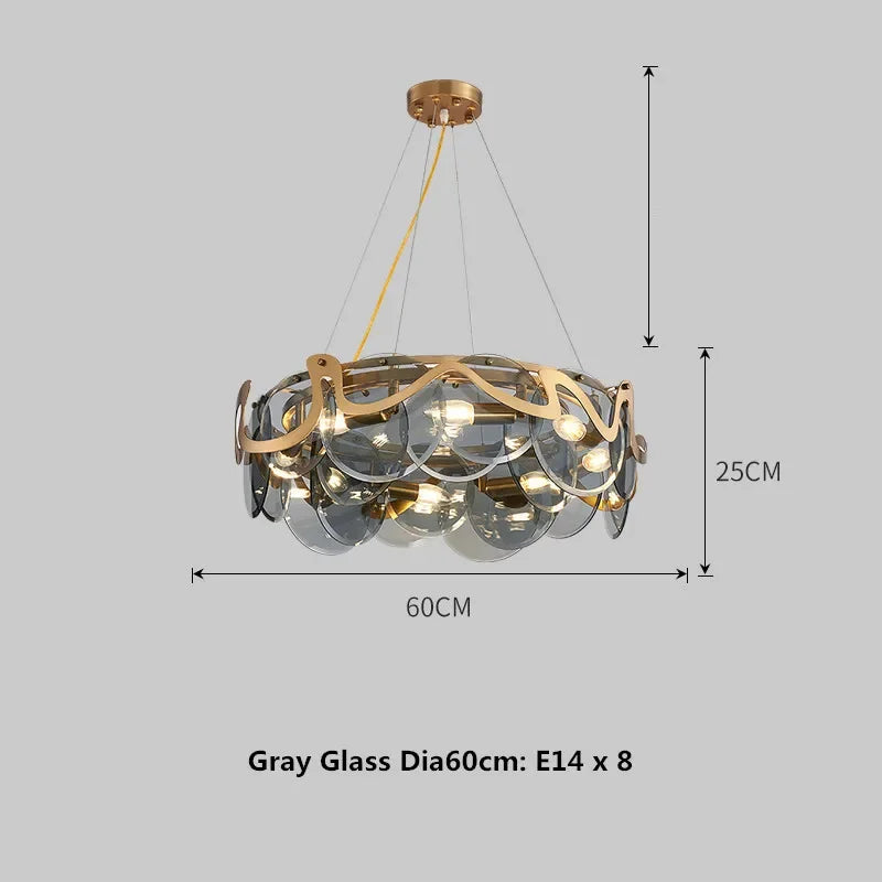 Afralia™ Nordic Gold Iron Pendant Light Disc Chandelier Luxury Glass for Living Room