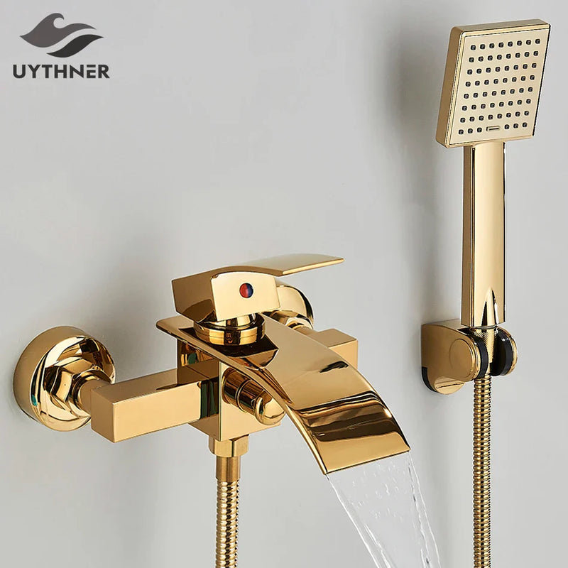 Afralia™ Chrome Bath Shower Set: Wall Mounted Waterfall Shower Faucet, Hot Cold Mixer