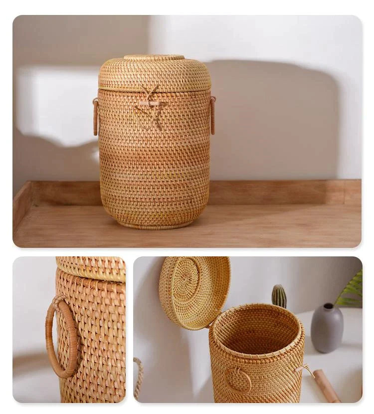 Afralia™ Rattan Tea Storage Box Puer Green Tea Caddy Snack Canister Kongfu Teaset