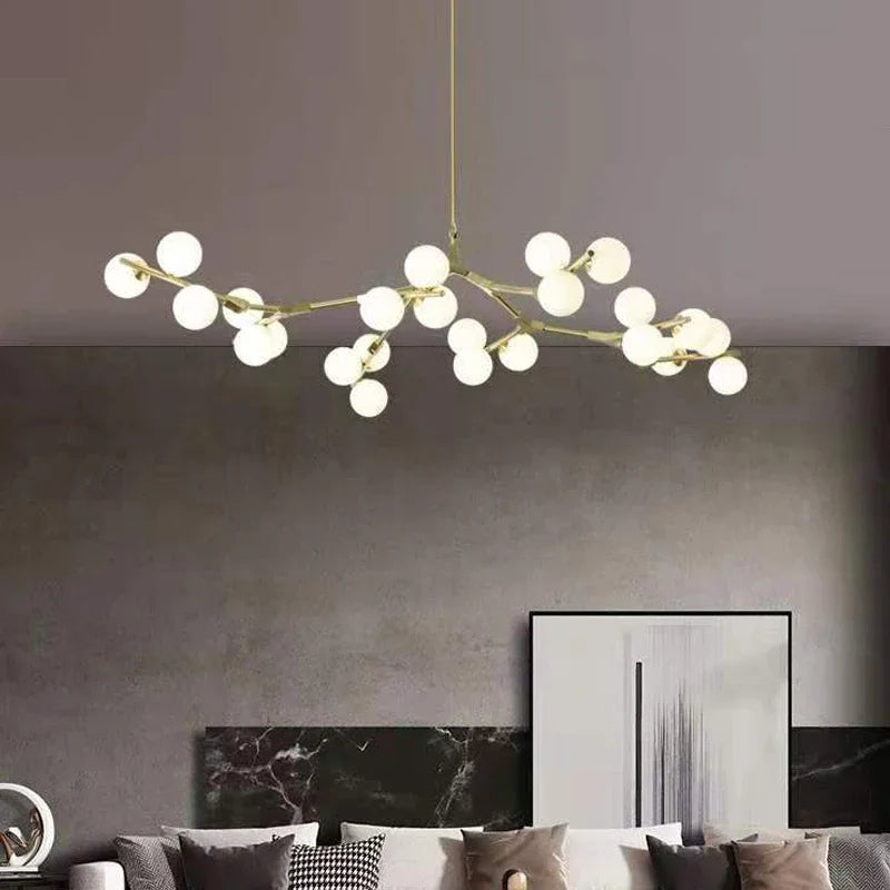 Afralia™ Black Gold LED Glass Ball Chandelier for Living Room, Kitchen, Bedroom Décor