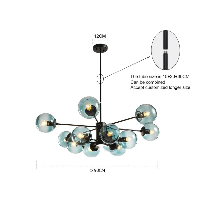 Afralia™ Glass Ball Chandelier - Art Deco Black Pendant Lighting for Home Dining Room