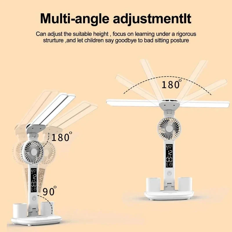 Afralia™ Rechargeable LED Desk Lamp with Fan and Clock Display