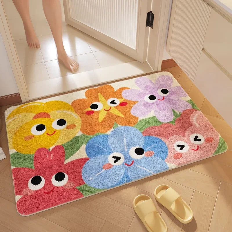 "Afralia™ Cartoon Print Bathroom Carpet: Soft, Absorbent & Anti-Slip Entrance Mat"