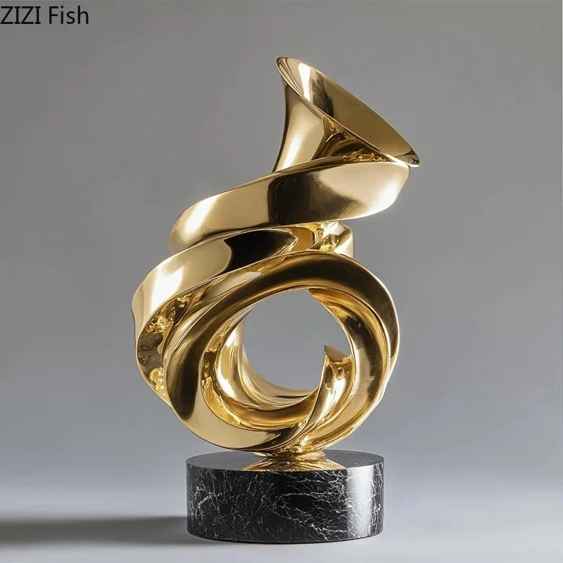 Afralia™ Twisted Line Gold Sculpture: Modern Desk Decor & Room Aesthetics