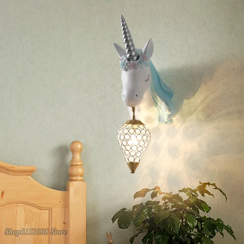 Afralia™ Unicorn LED Wall Lamp: Nordic Simple Lovely Girl Pink Sconce, Creative Room Lighting