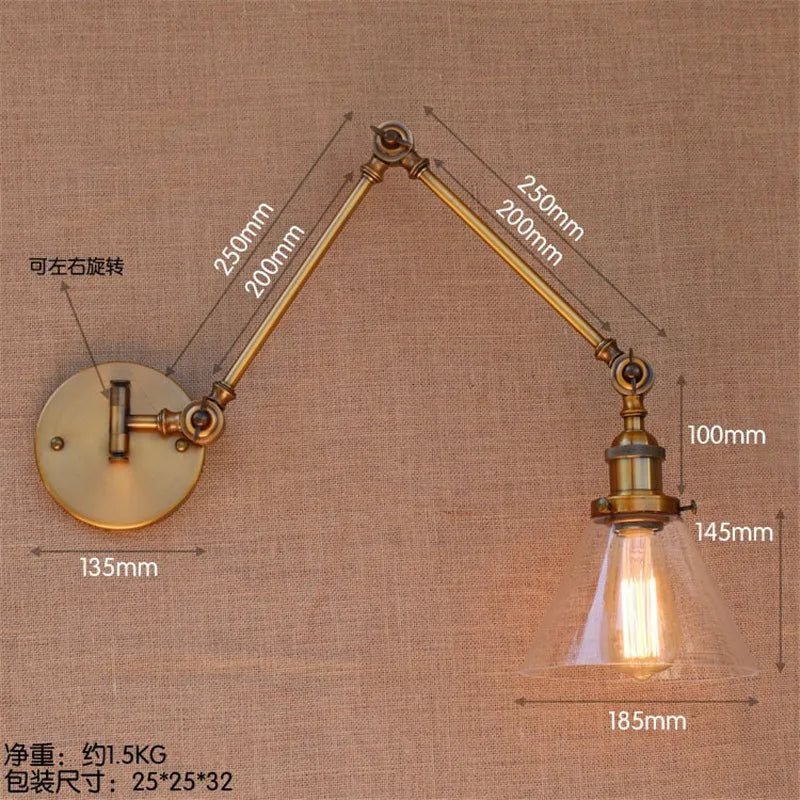 Afralia™ Swing Arm Glass Wall Light - Industrial Retro Edison Wall Lamp