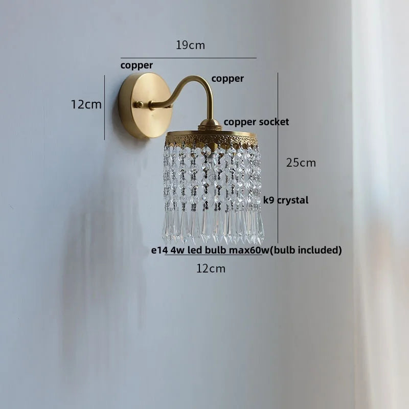 Afralia™ Nordic LED Wall Light with Pull Chain Switch, Crystal Glass Bedside Lamp