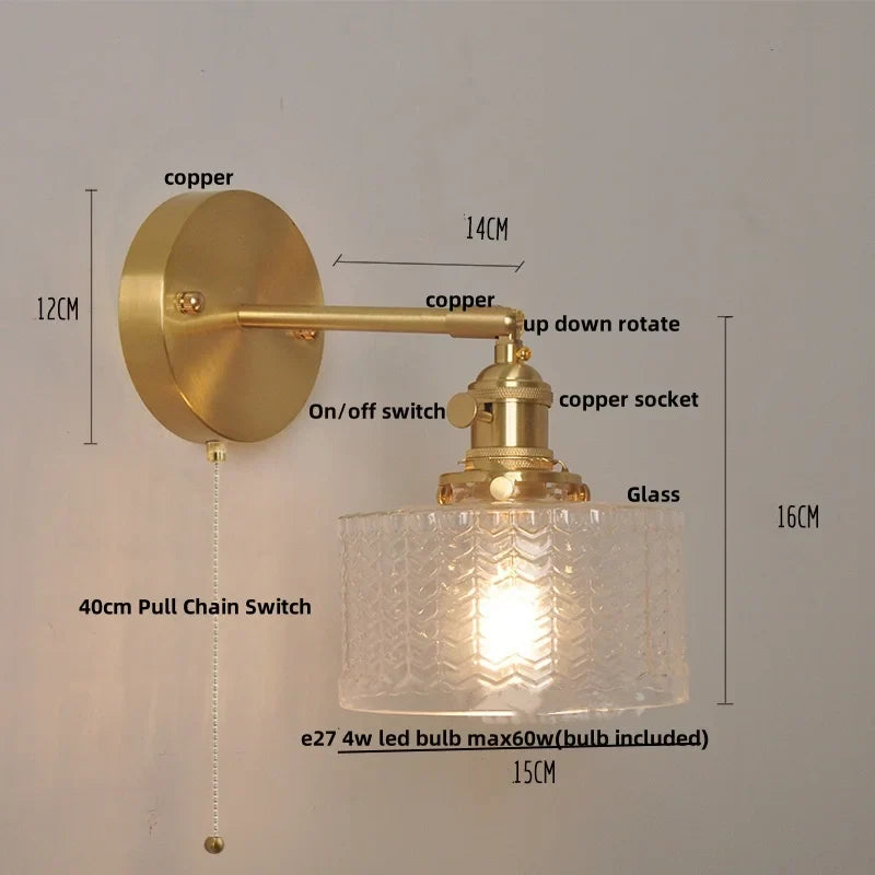 Afralia™ Nordic LED Wall Light Fixture Glass Up Down Rotate Copper Bedside Lamp