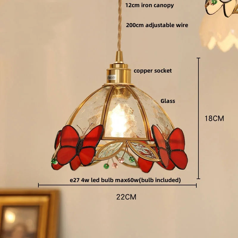 Afralia™ Tiffany Glass Butterfly Pendant Light Fixture Loft LED Luminaire