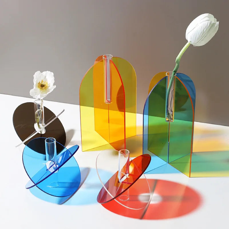Afralia™ Acrylic Flower Vase Colorful Contemporary Floral Container for Home Office