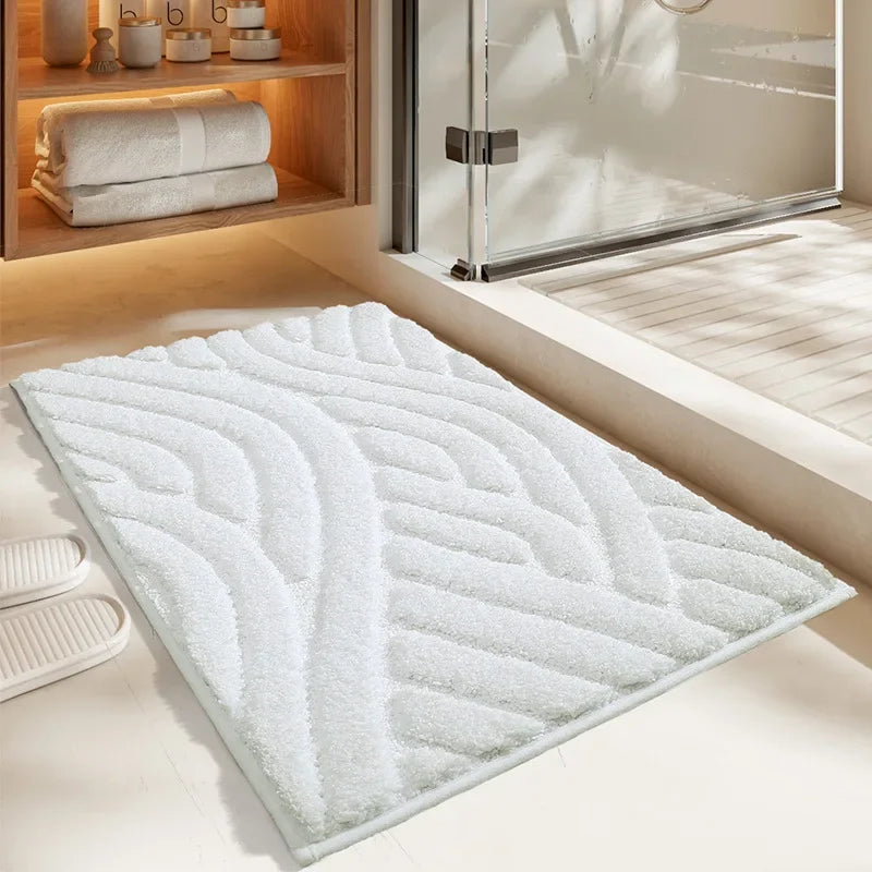 Afralia™ Striped Flocked Bath Mat: Absorbent, Anti-slip, Easy Clean, Thick Bathroom Rug