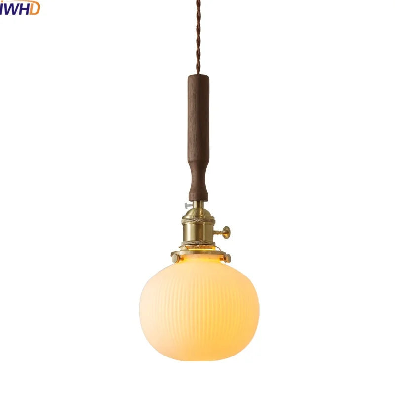 Afralia™ Ceramic Walnut Copper LED Pendant Light Chandelier for Bedroom Living Room