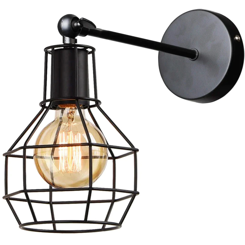 Afralia™ Black Iron Cage Wall Lamp: Retro Indoor Sconce for Bedroom, Bar, and Reading