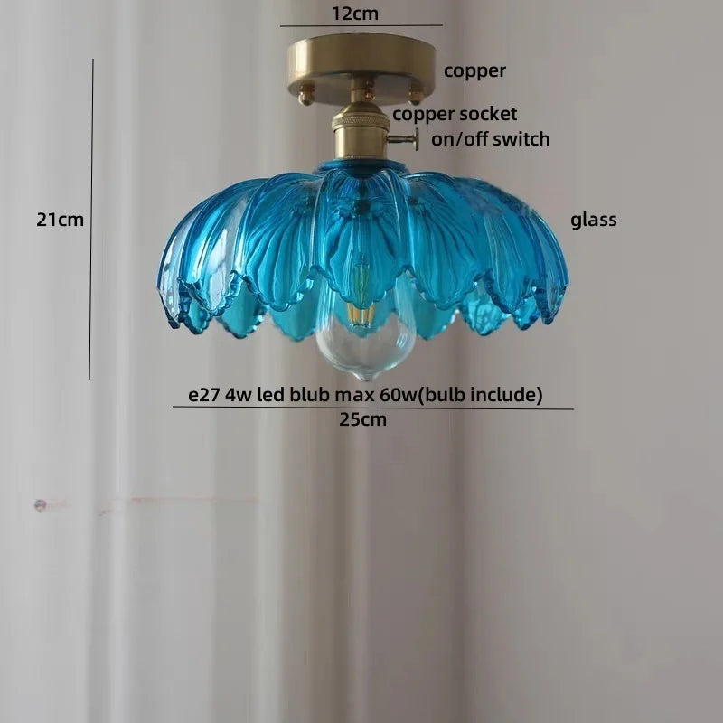 Afralia™ Green Flower Glass LED Ceiling Light Fixture - Nordic Modern Design