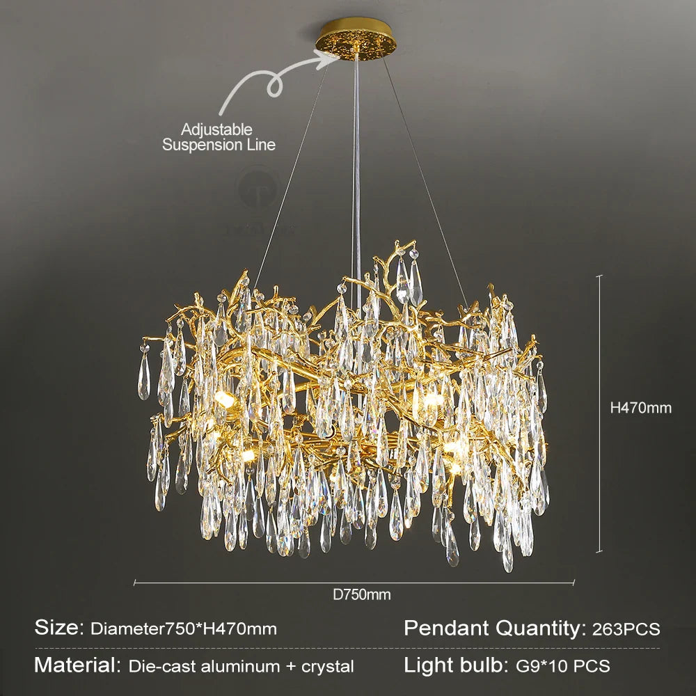 Afralia™ Luxury Gold Crystal Branch Chandelier for Kitchen Dining Living Room