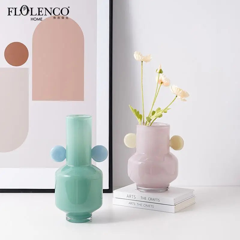 Afralia™ Stained Glass Vase with Two Ears: Floral Arrangement Room Decoration
