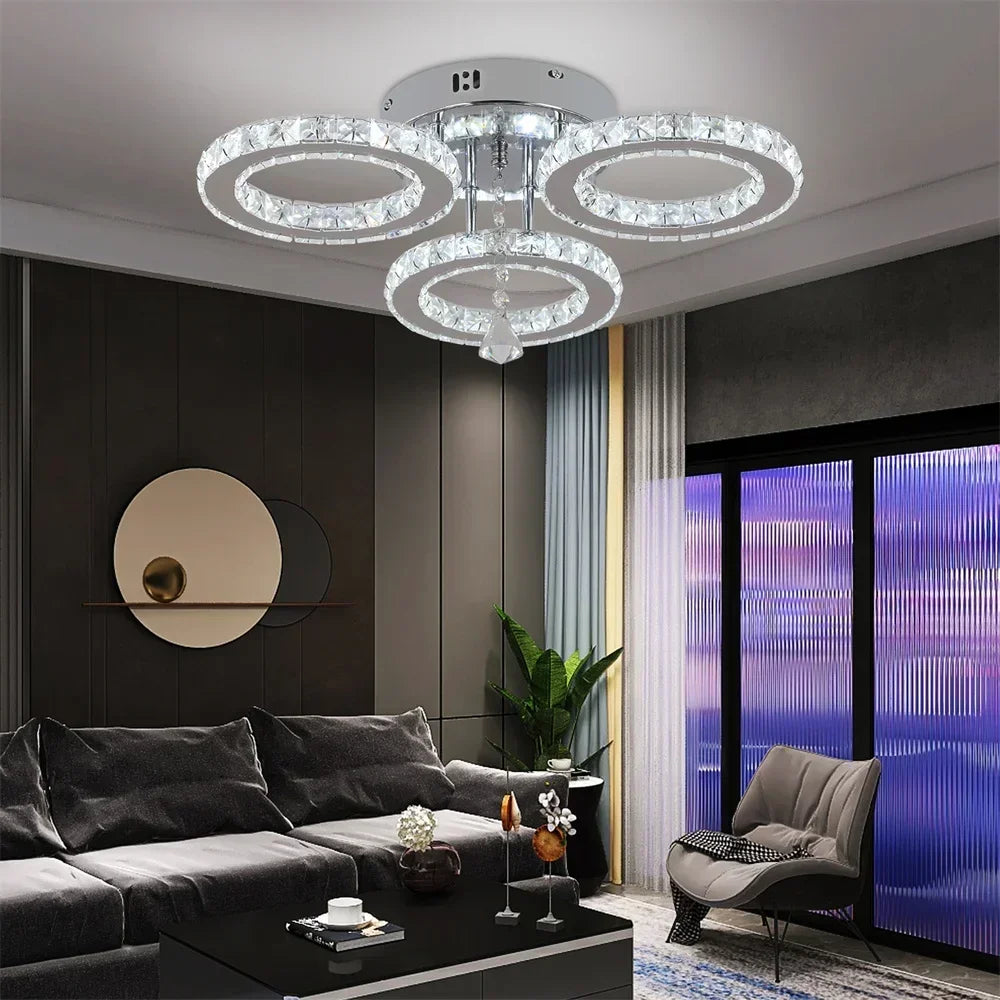 Afralia™ Rings Crystal Chandelier - Dimmable Ceiling Light Fixture for Bedroom & Living Room