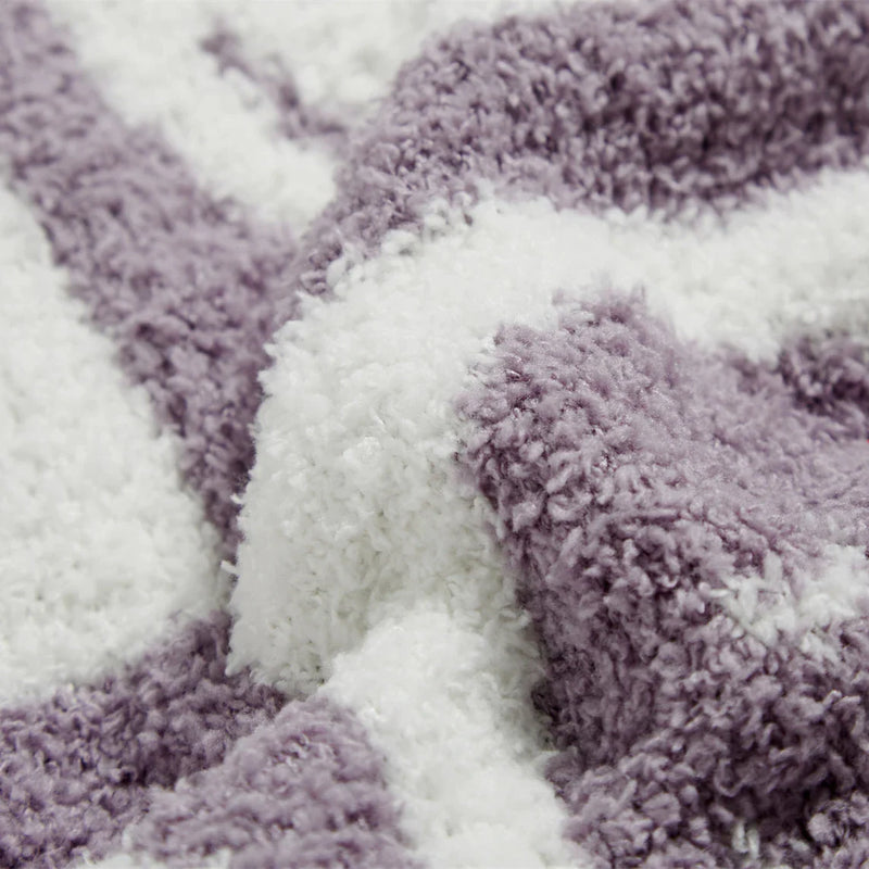 Afralia™ Knitted Checkboard Smile Face Design Fluffy Blanket - Spring Violet Pink Gray Blanket