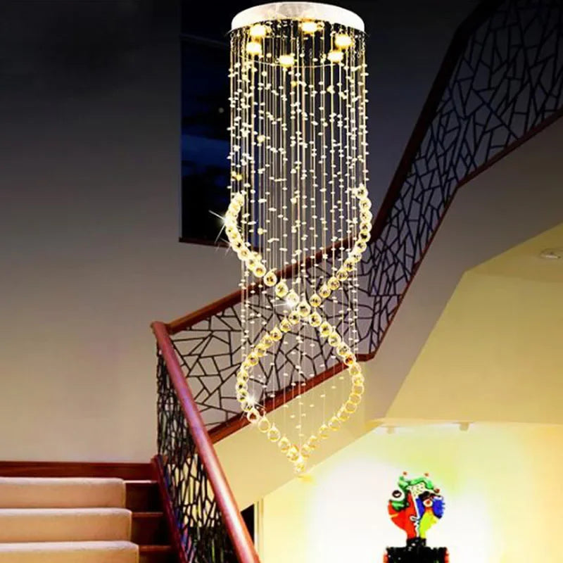 Afralia™ Modern Crystal Chandelier LED Pendant Light for Duplex Stairs Hall Dining Room