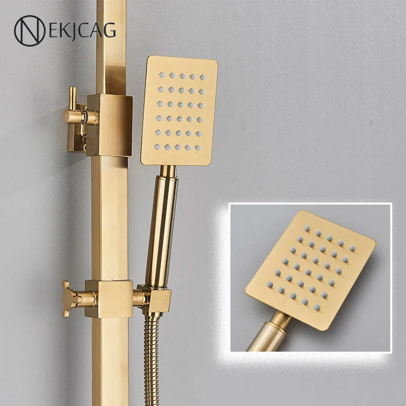 Afralia™ Brushed Gold Shower Faucet Set: Adjustable Height 4-Function Mixer Bathtub Tap