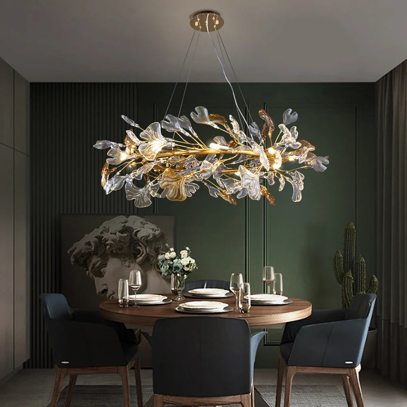 Afralia™ Nordic Crystal Branch Chandelier for Bedroom Living Room Dining Round Glass Leaflux