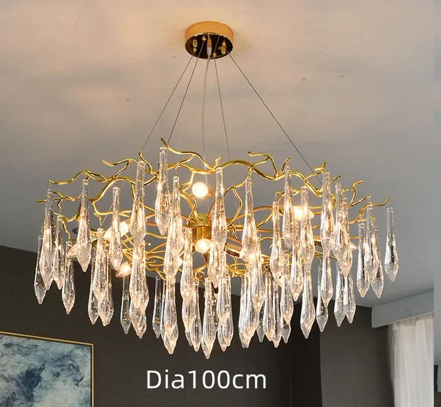 Afralia™ Crystal Water Drop LED Chandeliers: Modern Luxury Branch Design for Living & Dining Rooms