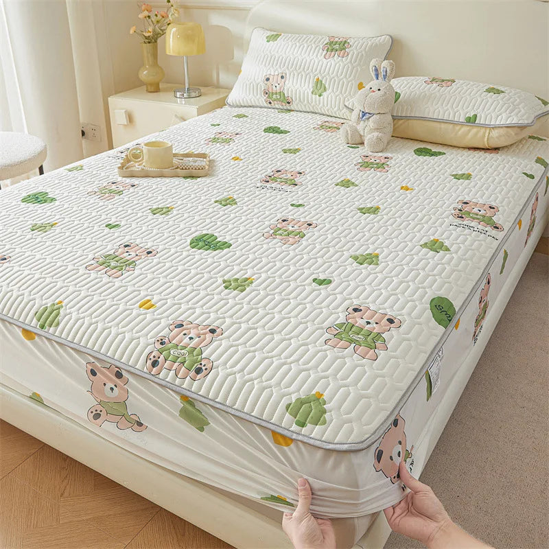 Afralia™ Cute Cartoon Pattern Cooling Fitted Sheet with Natural Latex Fabric
