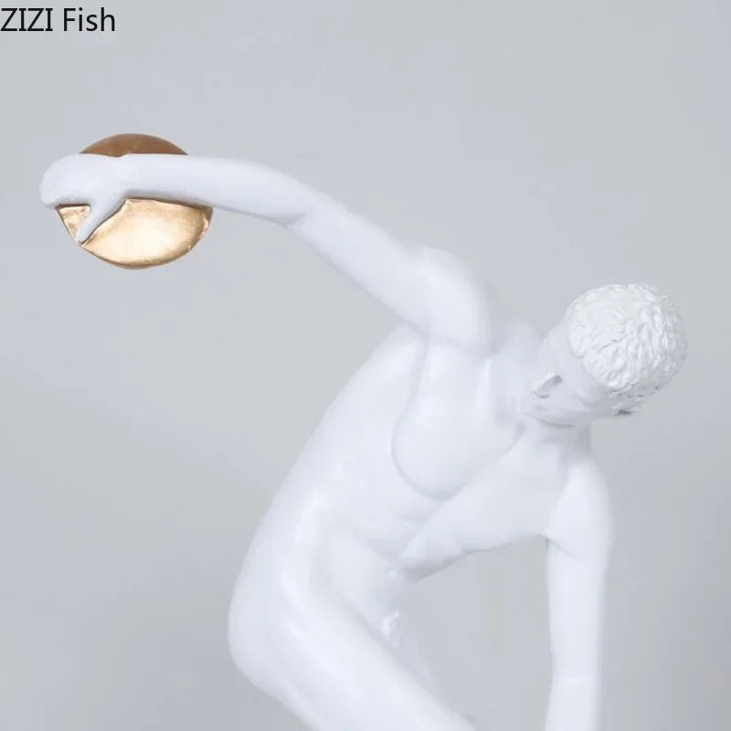 Afralia™ Discus Thrower Resin Sculpture Athlete Desk Decoration Ornaments