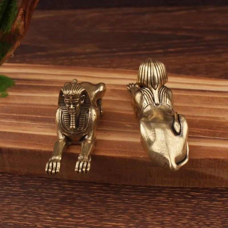 Afralia™ Golden Sphinx Brass Egyptian Sculpture Vintage Decor Figurines Home Decor Accessories
