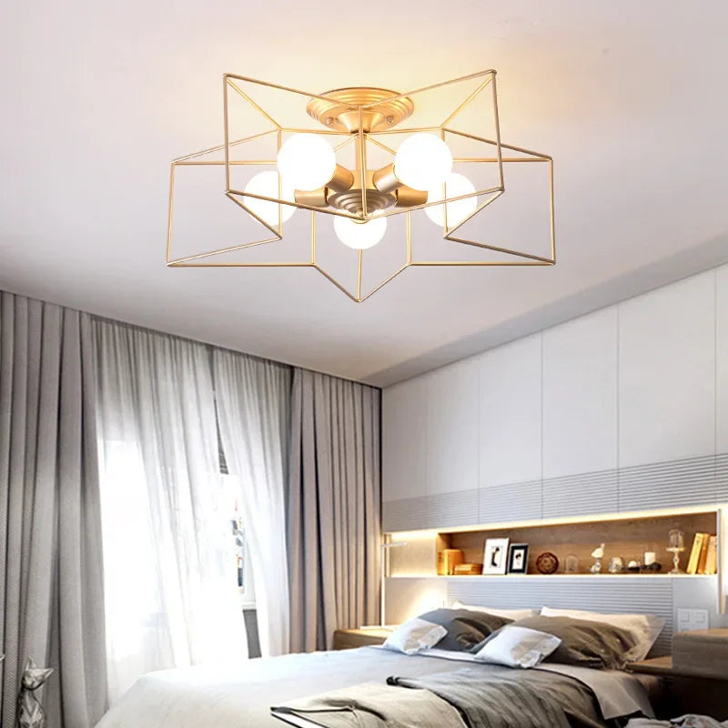 Afralia™ Creative Star LED Ceiling Chandelier - Brushed Antique Gold Living Bedroom Lamp