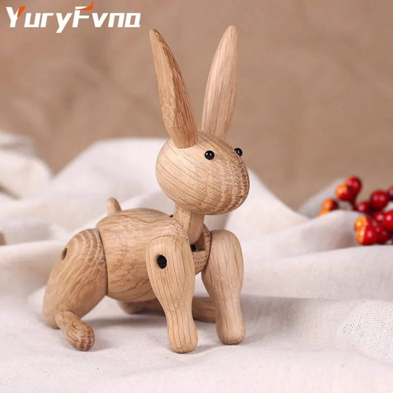 Afralia™ Nordic Danish Wood Carving Miss Rabbit Statue Joint Puppet Decoration Home Decor
