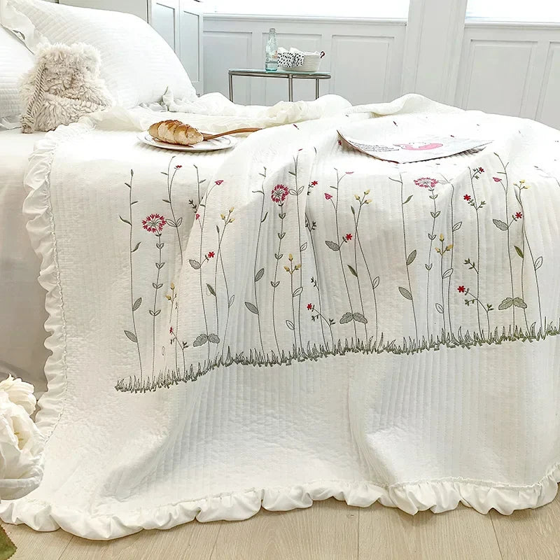 Afralia™ Ruffles Flowers Embroidery Quilt Set - Princess Bedding with Comforter