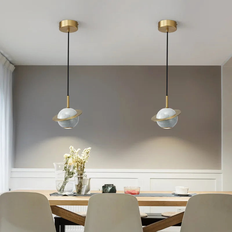 Afralia™ Emerald-Green Marble LED Pendant Lamp for Modern Spaces