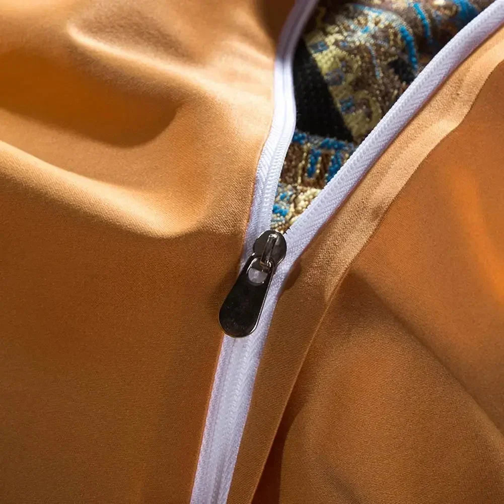 Afralia™ Golden Jacquard Baroque Bedding Set Queen King Size Linens - Sheet Pillowcase Comforter Cover