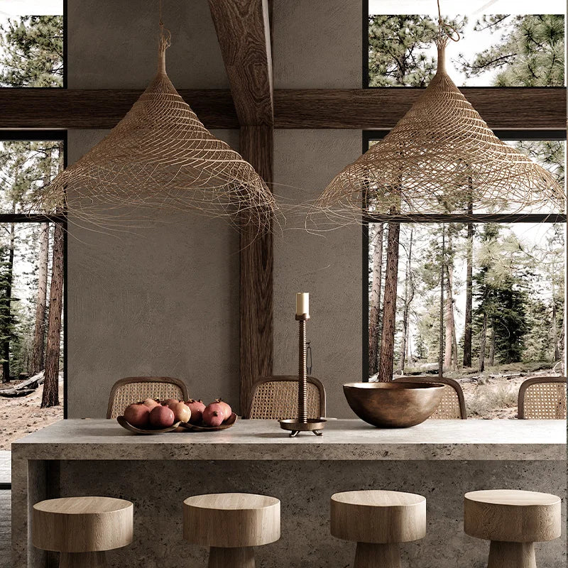 Afralia™ Bamboo LED Pendant Chandelier for Dining, Bedroom, Restaurant, Hotel & Home Decor