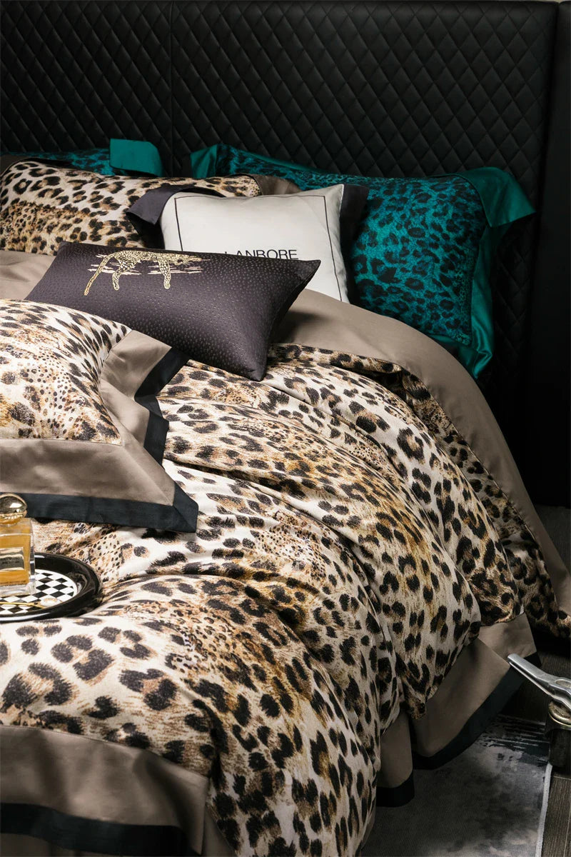 Afralia™ Egyptian Cotton Leopard Print Luxury Bedding Set, Silky Soft Bed Sets