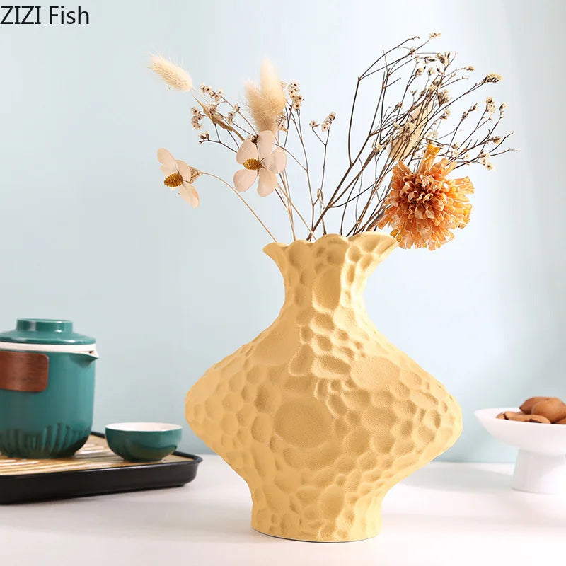 Afralia™ Frosted Ceramic Vase Artificial Floral Decor Desk Decoration Modern Flower Arrangement