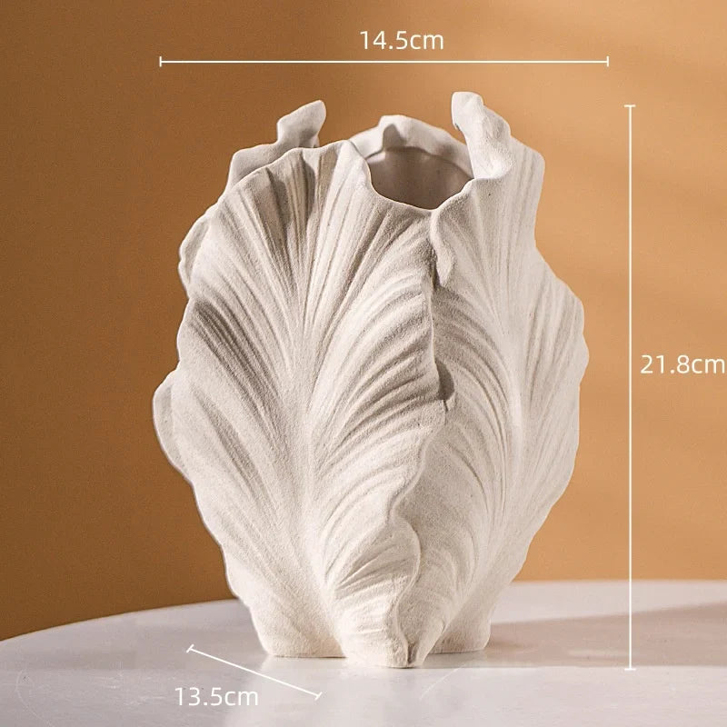 Afralia™ Wrinkle Pattern Ceramic Vase Handicraft Petal Flower Home Decor
