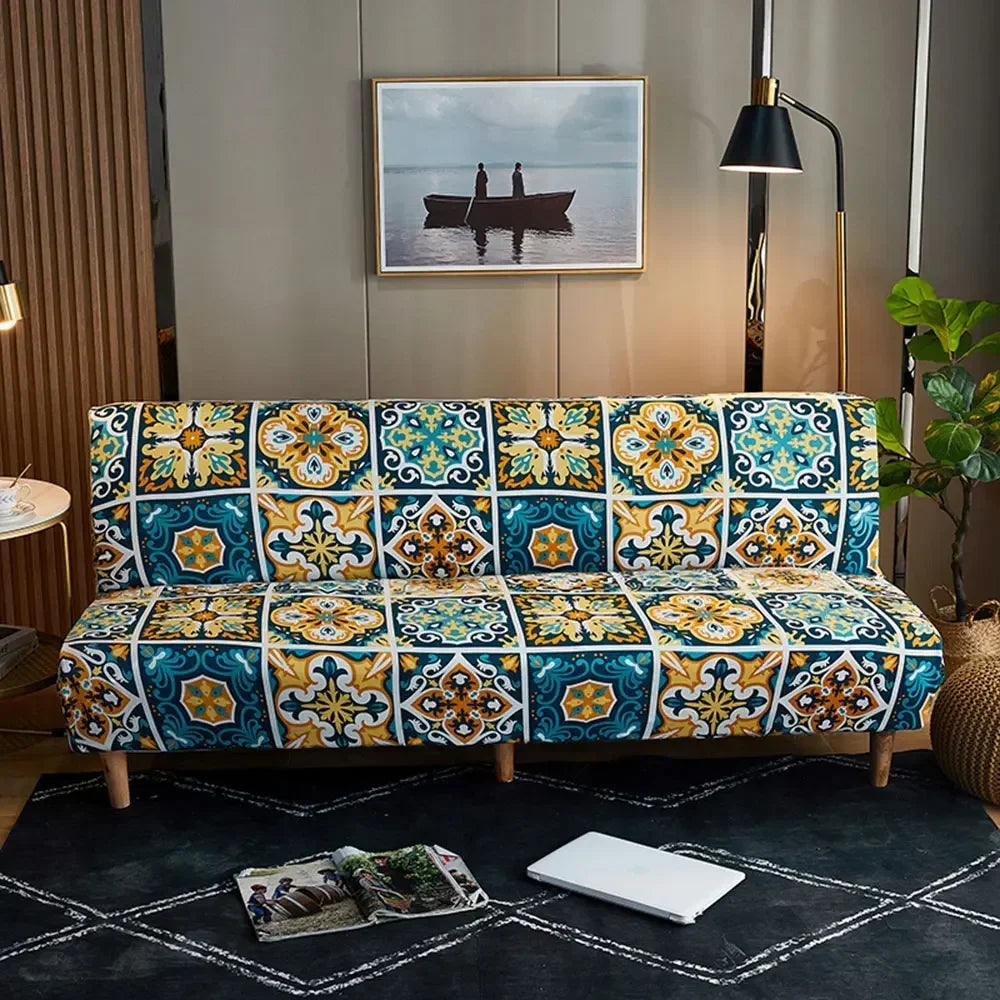 Afralia™ Bohemian Mandala Futon Sofa Cover - No Armrest Couch Slipcover
