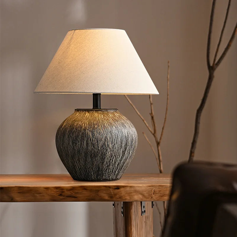 Afralia™ Terracotta Ceramic Table Lamp: Japanese Inspired Decor for Living Room & Bedroom