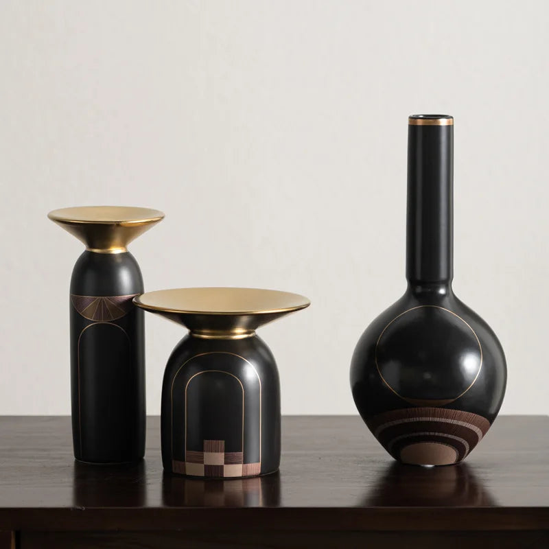 Afralia™ Golden Tray Vase Candlestick Set - Elegant Home Decor & Flower Arrangement Accessories