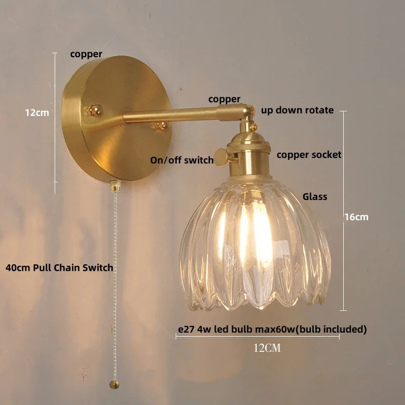 Afralia™ Glass Copper Knob Switch LED Wall Sconce - Modern Nordic Design