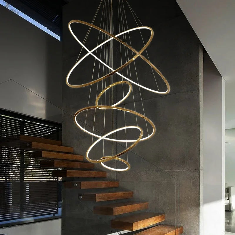 Afralia™ Nordic Golden Circle LED Chandelier for Villa Living Room, Hall Decor & Lighting