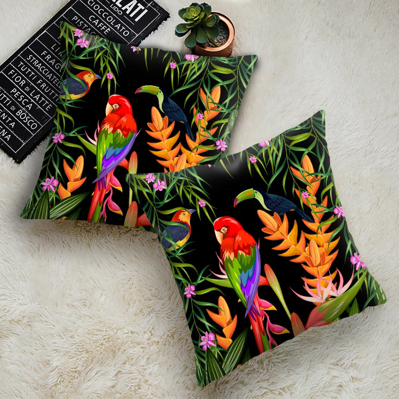 Tropical Plant Parrot Decorative Pillow Cover by Afralia™